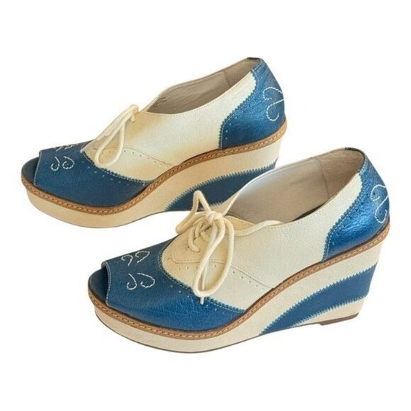 ANTHROPOLOGIE Pilcro & The Letterpress Brighton Oxford Wedge Heel Size 7 - Picture 5 of 6